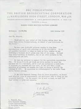 Item #69-6723 Radio Times Hulton Picture Library brochure with introductory letter. BBC Publishing