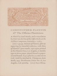Item #69-8430 Christopher Plantin & The Officina Plantiniana. A Sketch by Saul Marks, and a...