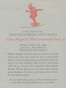Item #69-8433 Fall Meeting Gleeson Library Associates. Eileen Hogan & The Camberwell Press....