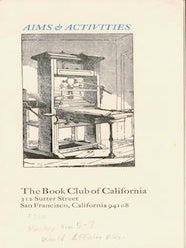 Item #69-8434 Aims & Activities. The Book Club of California. 312 Sutter Street, San...