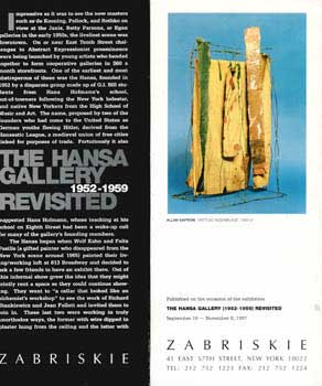 Item #70-0410 The Hansa Gallery (1952-1959) revisited. (Catalog of an exhibition held at Zabriskie, Sept. 16-Nov. 8, 1997.). Martica Sawin, Hansa Gallery., Zabriskie Gallery.