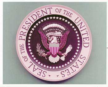 Item #70-0587 Original official White House color photograph of the Seal of the President of the United States. Official White House Photographer.