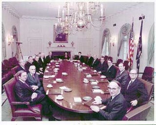 Item #70-0660 Original official White House photograph of Cabinet Room. Seated at table include...