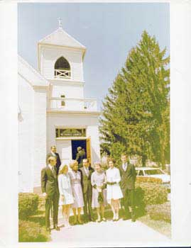 Official White House Photographer - Original Official White House Portrait of First Family: President Richard Nixon, First Lady Pat Nixon, Daughters Patricia and Julie Nixon, and Sons-in-Law Edward F. Cox and Dwight David Eisenhower II, in Front of a Methodist Church