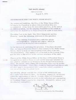 Item #70-0746 Memorandum for the White House Staff: (Original official White House document from...