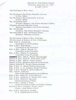 Item #70-0750 Dinner at the White House - September 12, 1974 at eight o'clock: (Original official...