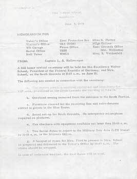 Item #70-0850 Memorandum detailing full honor arrival ceremony for His Excellency Walter Scheel,...