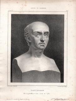 Item #70-1274 Jacques Vaucanson. (B&W engraving). Alexandre Debelle, Sappey, Artist, Engraver