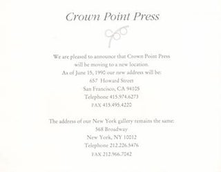Item #70-3469 Crown Point Press. (Change of address announcement postcard.). Crown Point Press