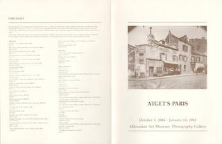 Item #70-3472 Atget's Paris. (Catalogue of an exhibition held at Milwaukee Art Museum...