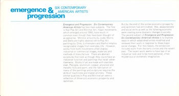 Item #71-0292 Emergence & Progression: Six Contemporary American Artists. Milwaukee Art Center.