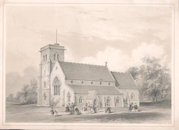 Item #71-0828 [Parishioners leaving church]. 19th Century artist.
