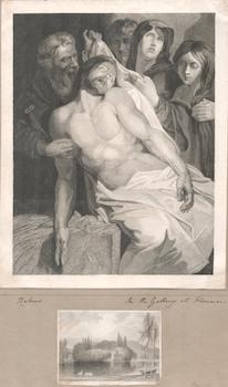 Item #71-0980 Entombment of Christ. With a line engraving of Virginia Water by J. Lewis. Peter...