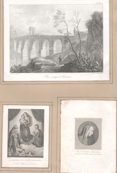 Bacler d'Albe, Louis Albert (Artist); G. Engelmann (Lithographer) - Pont Antique a Alcantara. With Two Engravings of Raphael and Bartolommeo Paintings