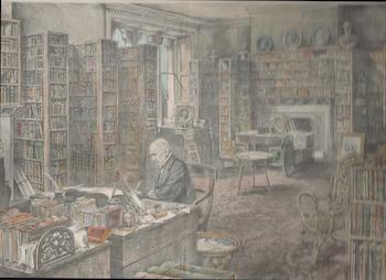 Item #71-1003 The Temple of Peace: Mr. Gladstone in his Study at Hawarden, from a photograph by Maclardy and Cogan, Wrexham. 19th Century English Artist.