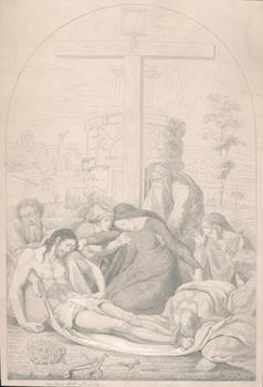Item #71-1109 Mourners by Christ after taken down from the Cross. First edition of the lithograph. Johann Nepomuk Strixner, After Andrea del Sarto?, German, Italian.