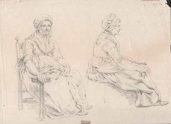 Item #71-1233 Studies of a Cleaning Woman. Anonymous Artist, 19th century British.