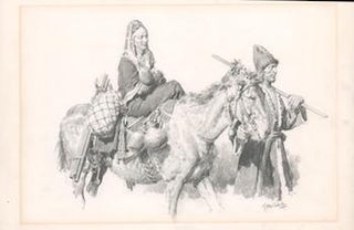Item #71-1238 Two Mongolian Travelers with Child. J. Motabatz?, 19th Century European artist