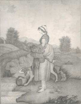 Item #71-1239 Peasant Girl and with her Dog. Anonymous Artist, 19th Century European artist