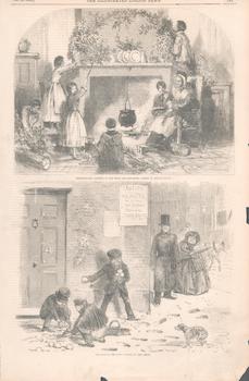 Birket Foster; John Leech (Illustrators) - Christmas-Eve-Putting Up the Holly and Mistletoe; the Boys in the Snow. From December 22, 1855 Issue of the Illustrated London News
