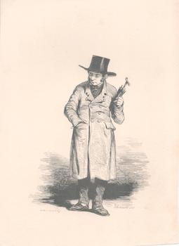 Item #71-3244 [Man holding an umbrella]. Paul Gavarni, J. Birouste, Engraver
