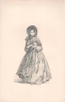 Item #71-3245 [Woman Holding her Dog]. Paul Gavarni, Jean Ignace Isidore Gerard, Engraver