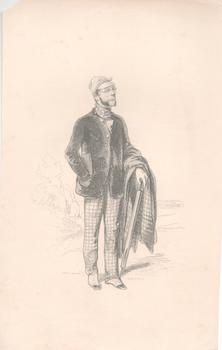 Item #71-3247 [Man Walking with umbrella]. Paul Gavarni, Emile Montigneul, Engraver