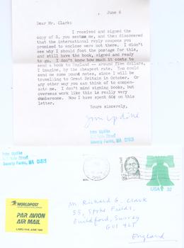 Item #71-5650 Typed letter to Richard Grenville Clark, June 6, 1996. Autographed by Updike. John...