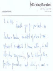 Item #71-5652 Handwritten note to Richard Grenville Clark, May 1, 1999 on Evening Standard headed...
