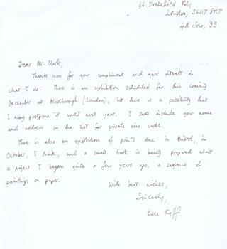 Item #71-5655 Handwritten letter to Richard Grenville Clark, June 4, 1999, thanking Clark for his...