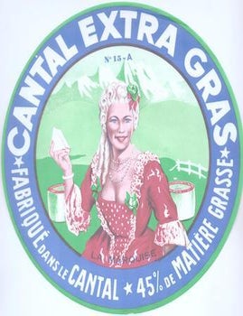 Item #71-6208 Vintage Cantal Extra Gras Large Format Cheese Label. 20th Century Designer.