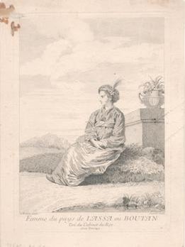 Item #71-6862 Femme du pays de lassa ou Boutan. Jean-Antionne Watteau, Edme Jeaurat, After, Engraver