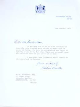 Item #71-7365 Autograph letters from Roden Cutler to W. N. B. Richardson. Sir Arthur Roden...