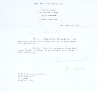 Item #71-7366 Autograph letters from Viscount de L’Isle to W. N. B. Richardson. Viscount de...