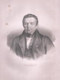 Portrait of Abel-Francois Villemain (French politician and writer, 1790-1870), with a facsimile. Antoine Maurin, Francois-Seraphin Delpech, artist.