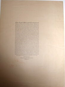 Item #71-8993 The Last Will and Testament (of Charles Lounsbury) Written by Willston Fish for...