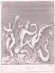 Item #71-9780 Fight Between Ichthyocentaur and a Sea Monster. Raphael and Giovanni da Ubine,...