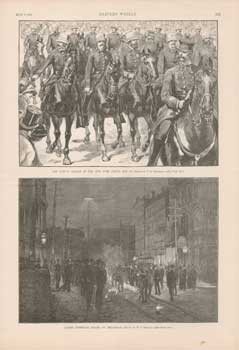 Item #73-0256 The Annual Parade of the New York Police, May 27 and Laying Horse-car Tracks on Broadway June 6, 1885. after T. de Thulstrup, after W. T. Smedley, Harper's Weekly, drawing.