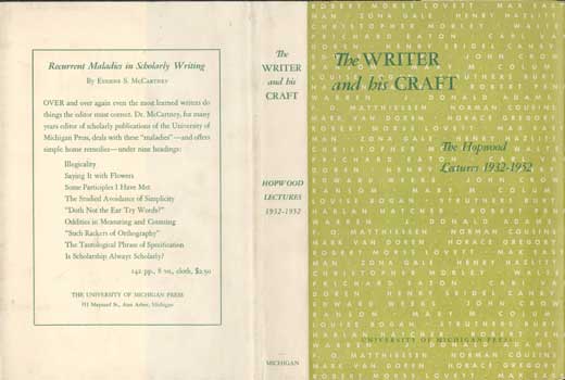 Roy W Cowden; et al. - The Writer and His Craft : The Hopwood Lectures 1932-1952 Dust Jacket Only, Book Not Included