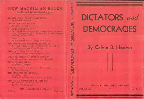 Calvin B. Hoover - Dictators and Democracies Dust Jacket Only, Book Not Included