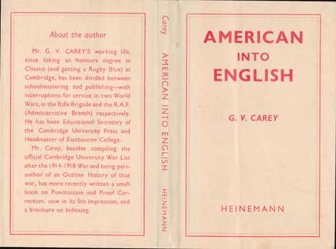 G.V. Carey - American Into English Dust Jacket Only, Book Not Included