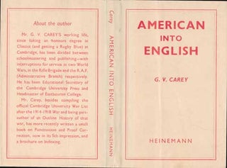 Item #73-0580 American into English Dust Jacket Only, Book Not Included. G V. Carey