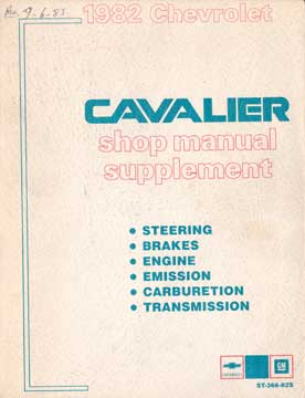 Item #73-1685 1982 Chevrolet Cavalier Shop Manual Supplement. Chevrolet Motor Division