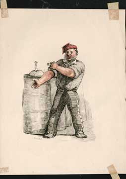 Item #73-1895 [Untitled baker with cigar and red hat]. Unknown 19th Century French Engraver.