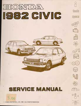 Item #73-3297 Honda 1982 Civic Service Manual. Honda Motor Co. Ltd
