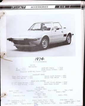 Item #73-3358 Fiat Accessories X 1/9. Fiat S. p. A