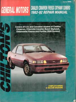 Item #73-5416 Cavalier/Cimarron/Firenza/Skyhawk/Sunbird 1982-92 Repair Manual. Chilton's