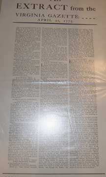 Item #73-5706 An EXTRACT from the VIRGINIA GAZETTE. 20th Century American Publisher