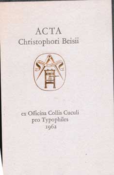 Item #73-6325 Acta Chrostophori Beisii. Christopher Beys