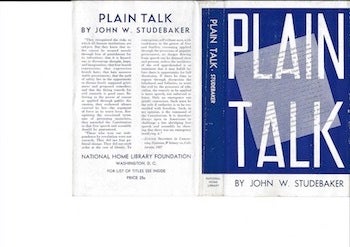 Plain Talk Dust Jacket Only, No Book | J W. Studebaker, National Home ...